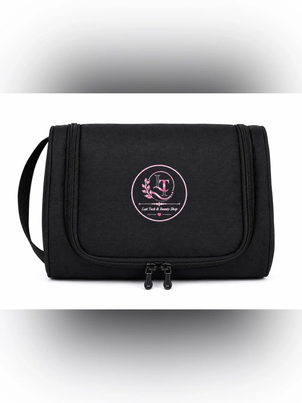 Black Cosmetic Travel Bag with Pink Logo - Unbranded